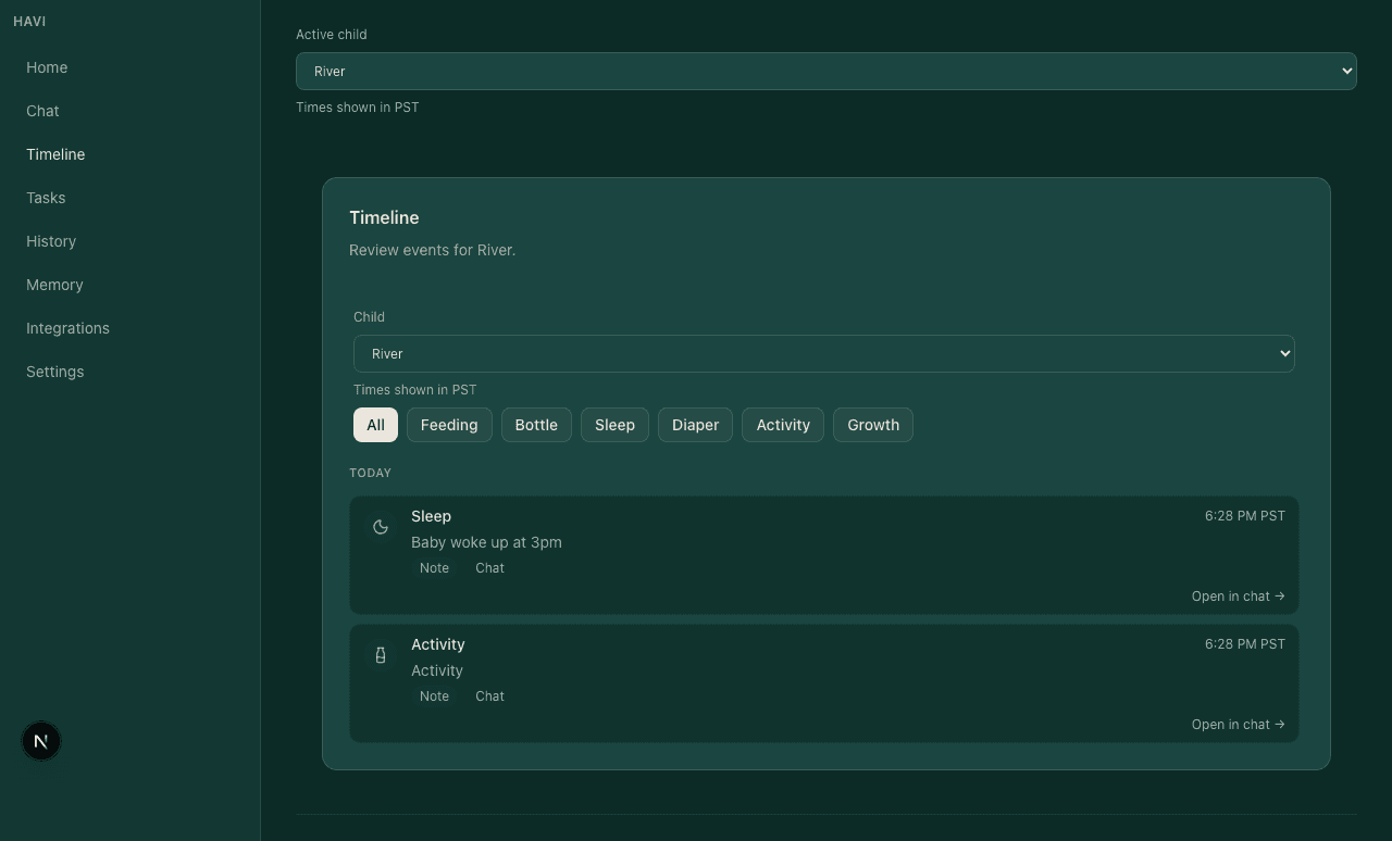 Havi timeline companion view